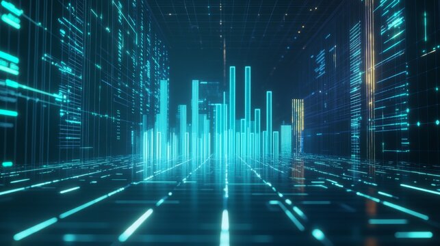 Futuristic Digital Data Visualization in 3D Space