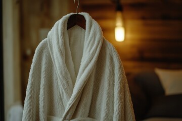 Cozy White Robe Hanging in a Warm Interior