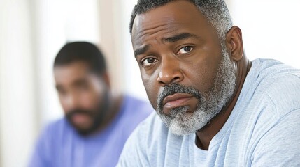 Close up Portrait of Mature Man with Graying Beard  Serious Expression  Thoughtful  pensiv