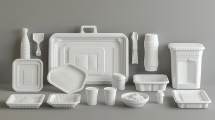 Obraz premium Polystyrene (PS): PS is available as rigid plastic for disposable items and foam (like Styrofoam) for insulation and packaging, known for its lightweight properties. 