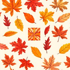 Fototapeta premium Vibrant Autumn Leaf Seamless Pattern for Festive Gift Wrapping and Seasonal Decor