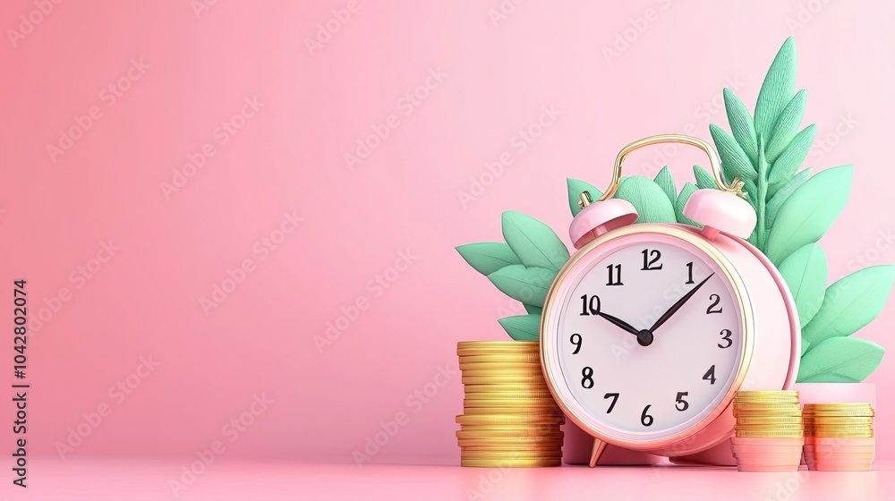 Poster animated investment calculation with clock and coins
