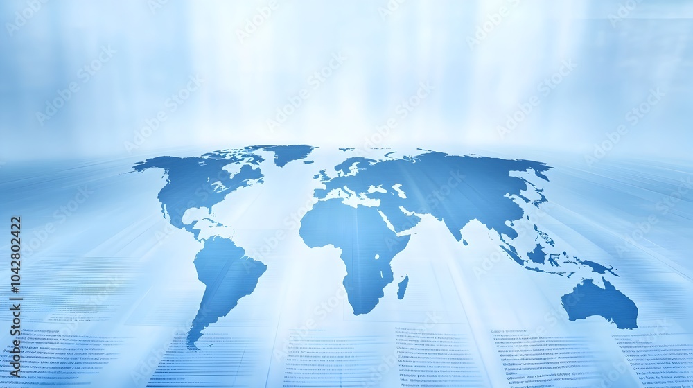 Poster clean and professional global news report background with soft blue world map and copy space