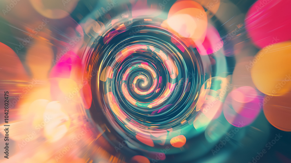 Poster vibrant swirl of colorful lights creates mesmerizing spiral effect, evoking sense of motion and ener