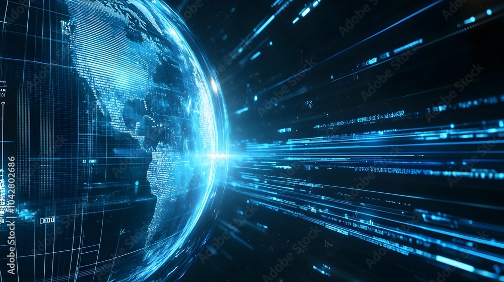 Poster dynamic global news report background with rotating futuristic blue planet