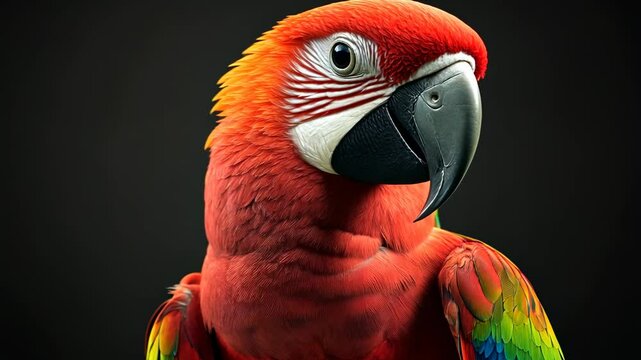 A vibrant close-up of a scarlet parrot showcasing its vivid red feathers and striking features