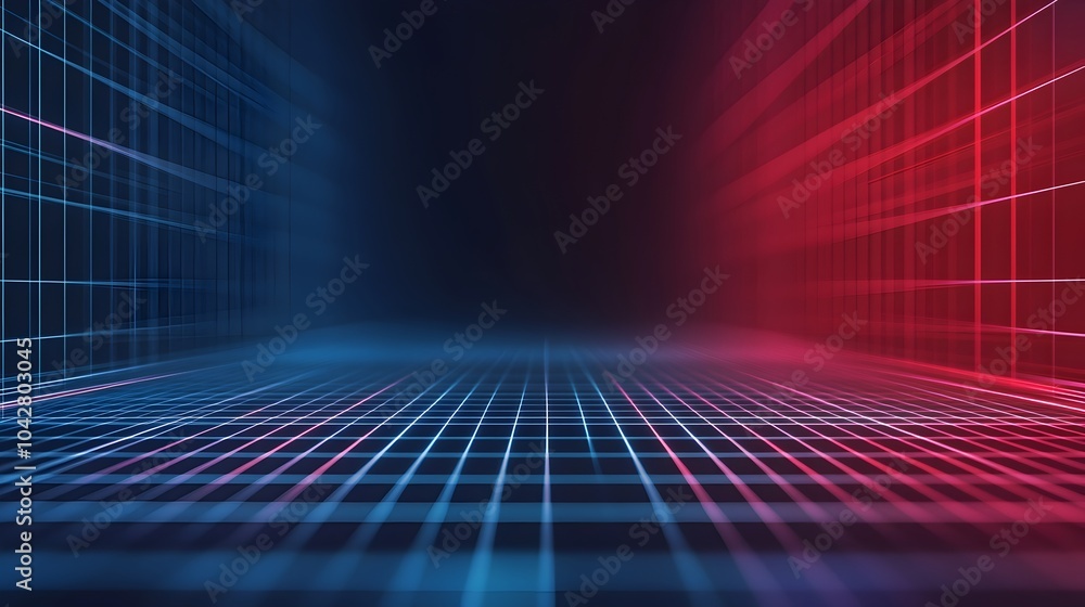 Poster minimalist digital grid background with subtle blue and red color scheme for news reports