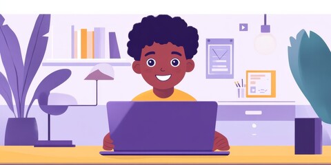 A child is learning online! They're back in school using a laptop with a fun educational app. This shows how kids can learn anywhere, anytime, through video lessons and online classes.