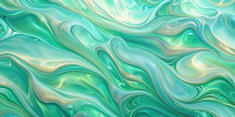 Fototapeta premium iridescent pastel green background with wavy patterns and liquid effect