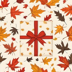 Seamless Autumn Gift Wrap Pattern with Vibrant Falling Leaves on Plain Background