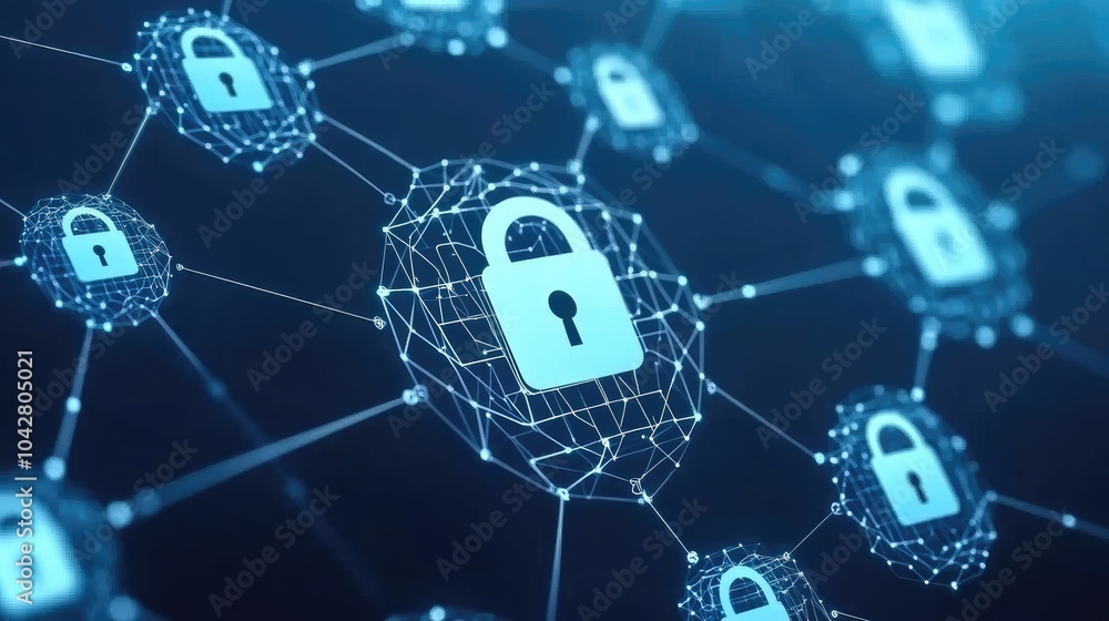 Poster digital security network with lock icons
