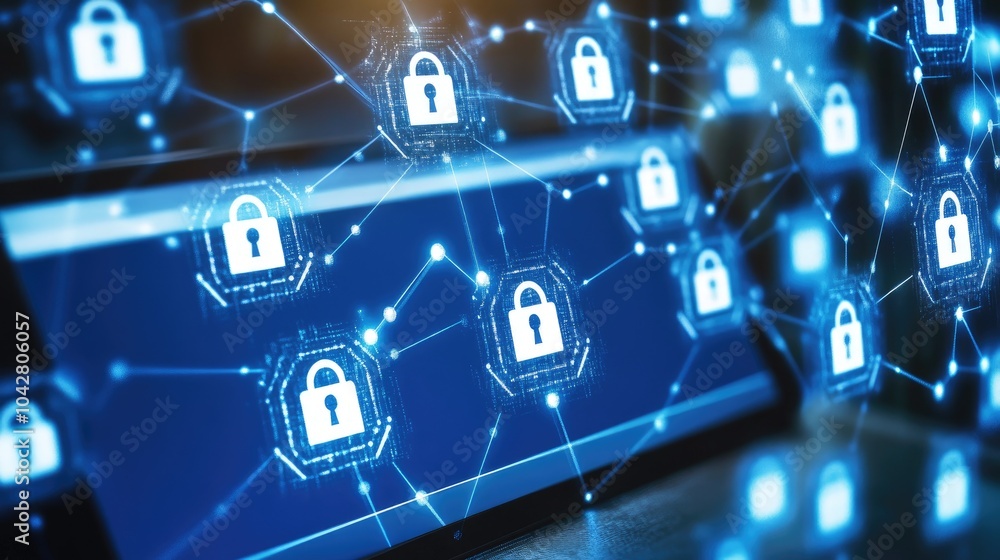 Poster digital security concept with lock icons and codes