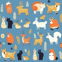 Friendly Woodland Animal Pattern for Fabric or Wallpaper
