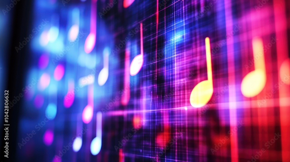 Aufkleber abstract representation of musical notes in vibrant colors and digital patterns.