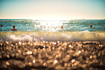 Splashes of sea waves on the shore. Seascape