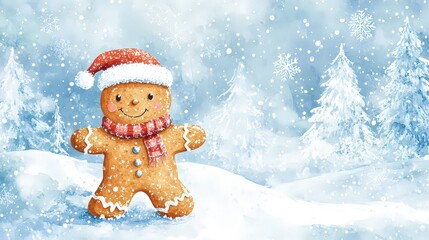 Whimsical Gingerbread Man Watercolor Illustration Perfect for Holiday and Festive Seasonal Designs