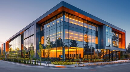 Obraz premium Innovative Smart Building Showcasing Stunning Energy-Efficient Design and Contemporary Architecture