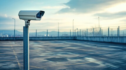 CCTV Camera Overlooking Empty Parking Lot