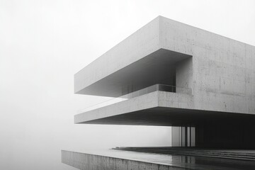Fototapeta premium Concrete Modern Architecture with Foggy Sky and Reflecting Water
