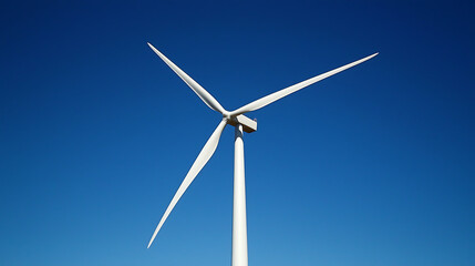 Fototapeta premium modern wind turbine spinning against clear blue sky, showcasing renewable energy technology and sustainability. scene evokes sense of innovation and environmental consciousness