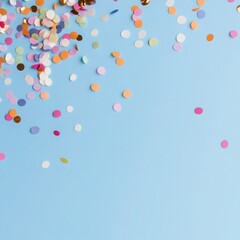 Festive Celebration: Colorful Confetti Falling on Blue Background for Holiday Party