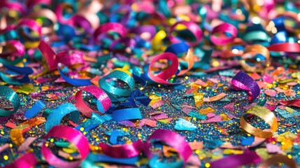 Fototapeta premium Glittery Party Streamers on Colorful Surface