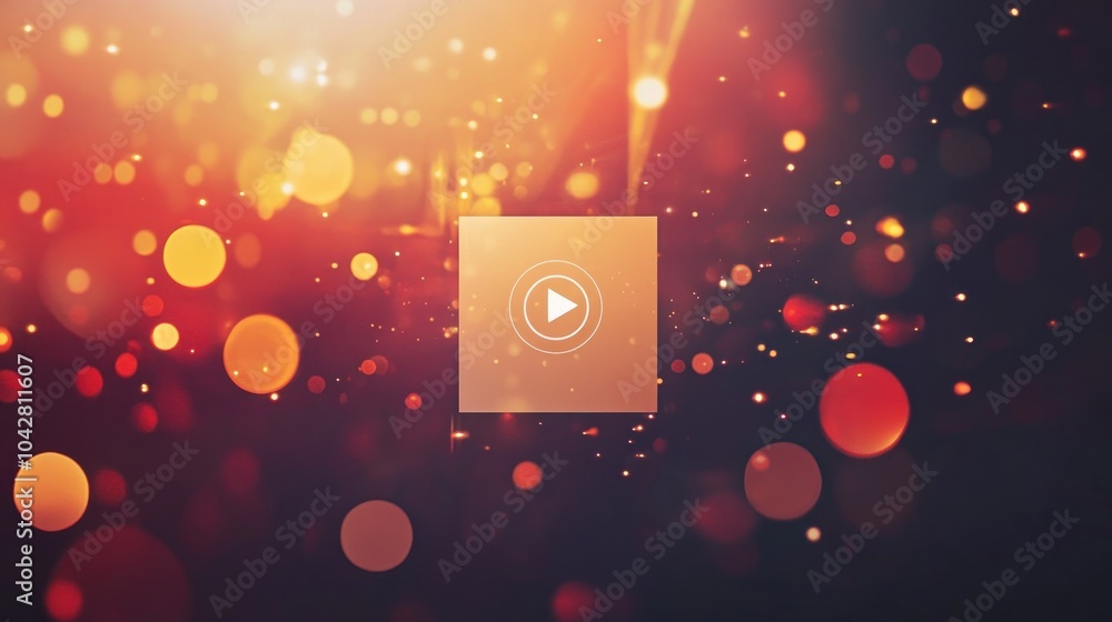 Poster abstract background with light bokeh and play button for video content.