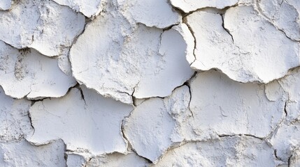 Fototapeta premium Close-up View of Cracked White Plaster Wall Texture