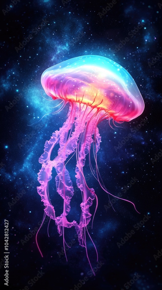 Poster cosmic jellyfish floating through deep space