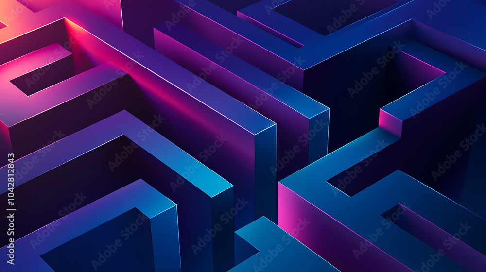 Wall mural modern digital labyrinth design featuring vibrant colors and geometric shapes, creating sense of dep