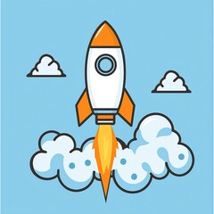 Rocket launching into the sky, white isolate background