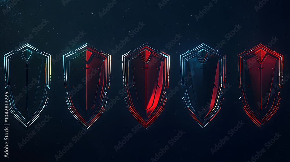Aufkleber stylized digital shields symbolizing protection and security, featuring sleek design with various co
