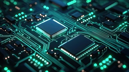 Obraz premium Intricate Digital Circuit Board Design with Microchips