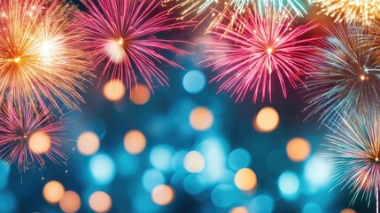 Obraz premium Colorful Fireworks Brighten the Night Sky