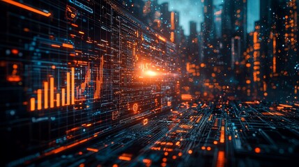 Fototapeta premium Exploring the Intricate Web of Data Visualization in a Futuristic Urban Landscape