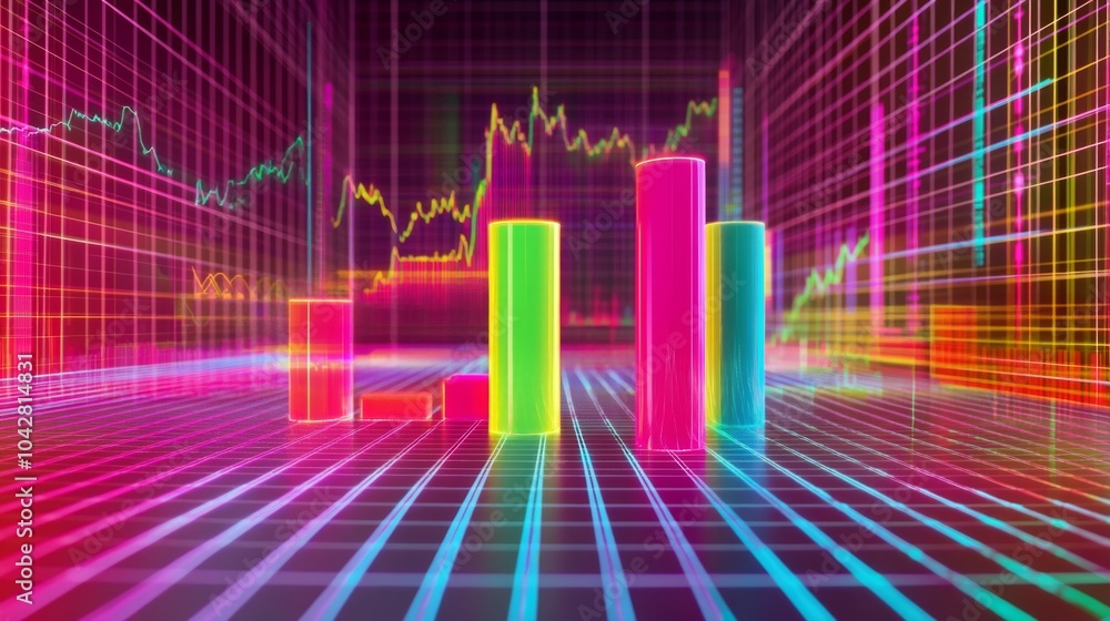 Aufkleber Colorful Data Visualization with Neon Graphs and Charts