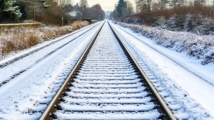 Fototapeta premium Winter Landscape of Snowy Railway Tracks