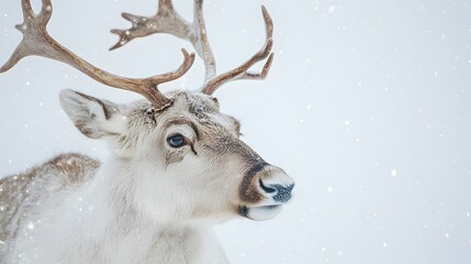 Close-Up of Reindeer in Winter Snowfall