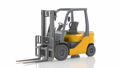 3d rendering of a forklift truck on white isolated background.