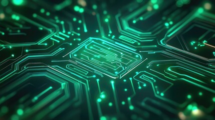 Geometric Tech Circuit Design in Bold Green Colors