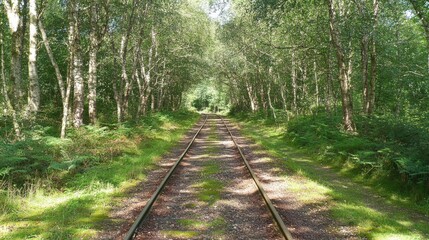 Railway Track Through Dense Woodland Landscape