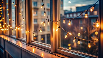 Fairy lights glowing in window creating cozy late night vibes