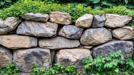 Large Rough Stone Wall with Uneven Boulders