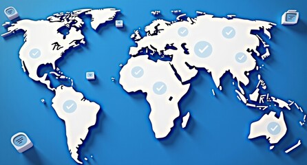 Climate action in blue and white with layered imagery, TV screens, and fact-check icons, symbolizing informed environmental progress. Texture overlays enhance spatial complexity.