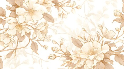 Intricate floral motifs with delicate petals and curling vines weave together, forming an elegant, repeating vector design.