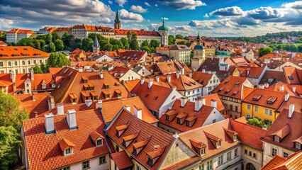 Naklejka premium Description: Aerial view of red roofs of buildings in a panoramic setting