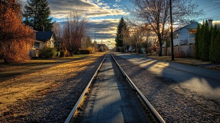 Fototapeta premium Quiet Railway Track Under a Scenic Sky