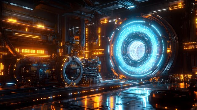 Futuristic Cryptocurrency Mining Platform Harvesting Interdimensional Energy Rifts