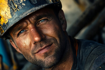 A dynamic portrait of an engineer immersed in a bustling work site, showcasing innovation and expertise.