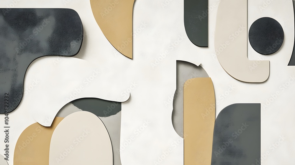 Poster abstract composition featuring smooth, organic shapes with soft textures in cream and beige tones, c